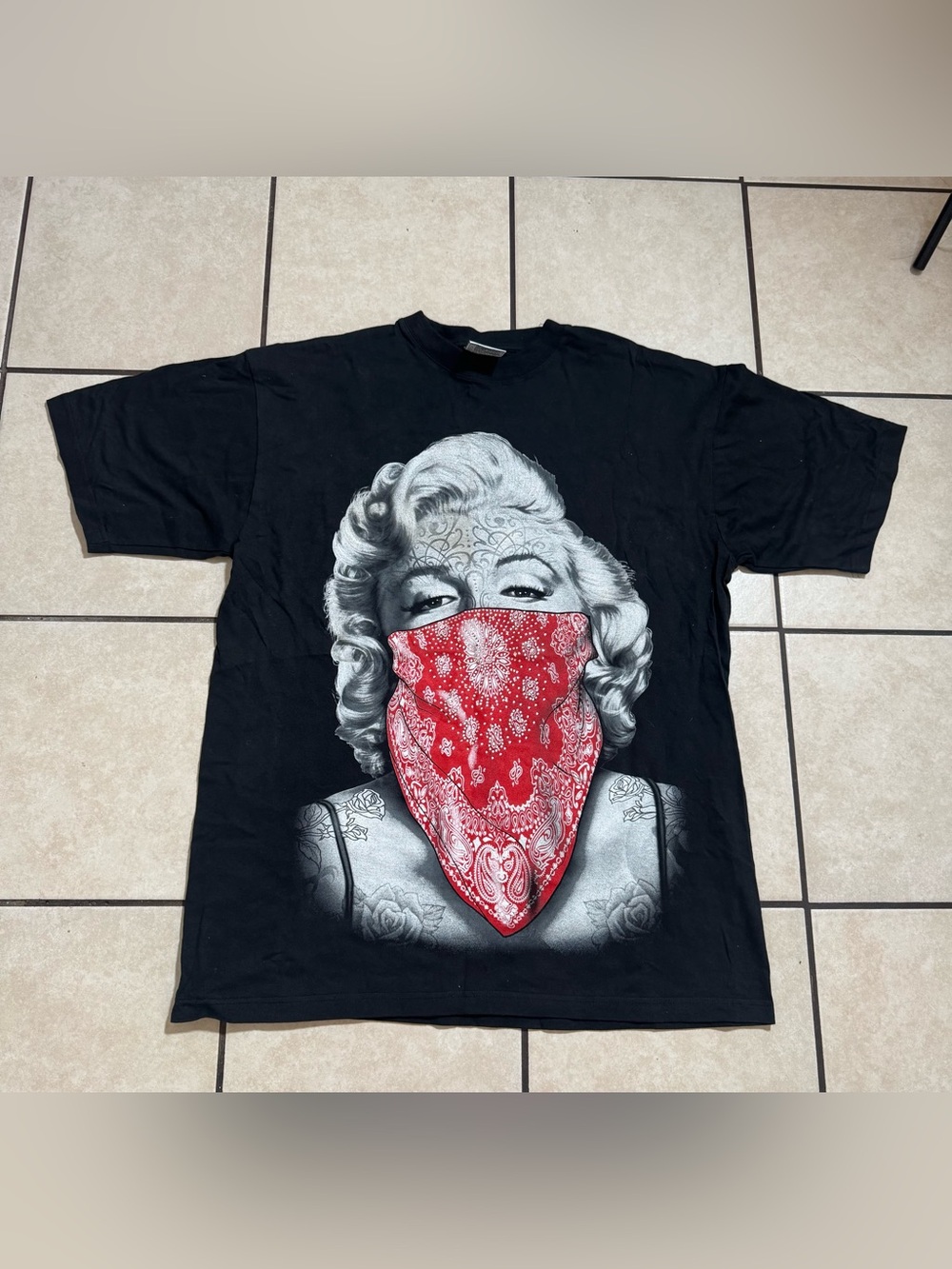 Graphic Short Sleeve Tee with Red Bandana Print
